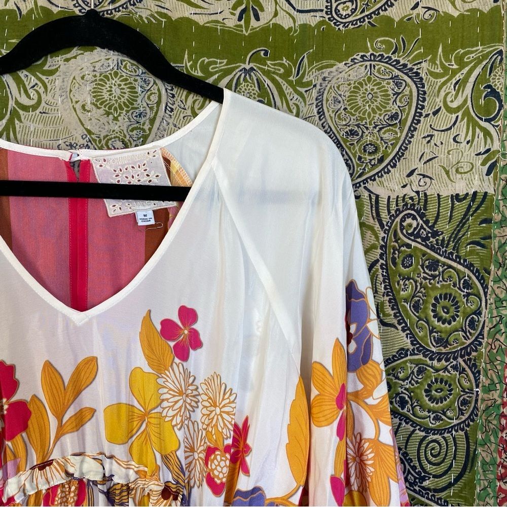 NWOT Johnny Was White/ Pink Loreli Silk Embroidered Midi Dress Size Medium - Picture 8 of 16